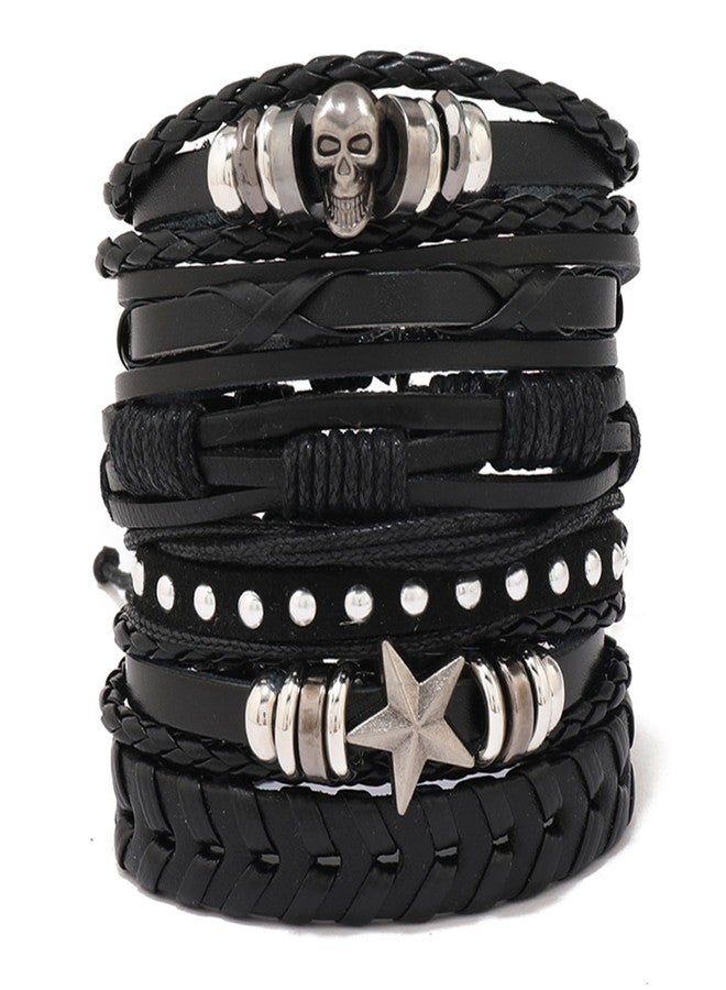 ZeriLion 6 Pcs Goth Punk Bracelets for Women Men, Studded Emo Alt Leather Cuff, Adjustable Gothic Rock Wristband Accessories - Image 1